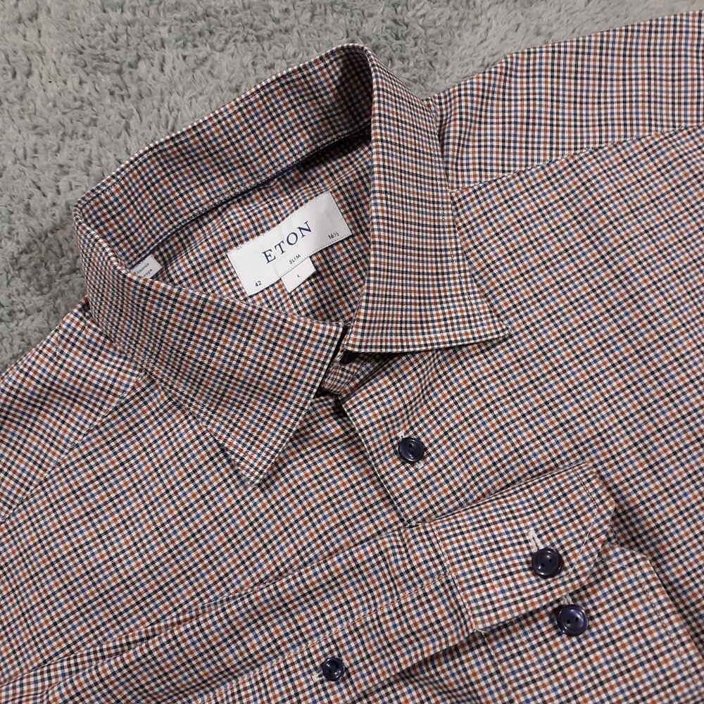 Eton Cotemporary Button Up Shirt Mens‎ Large Slim Fit 42 I 16-1/2 Micro Plaid